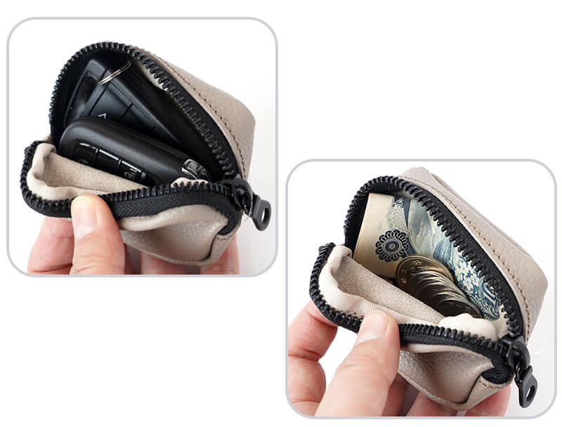 撥水×シュリンクレザー】カラビナ付き ミニポーチ 「カセット