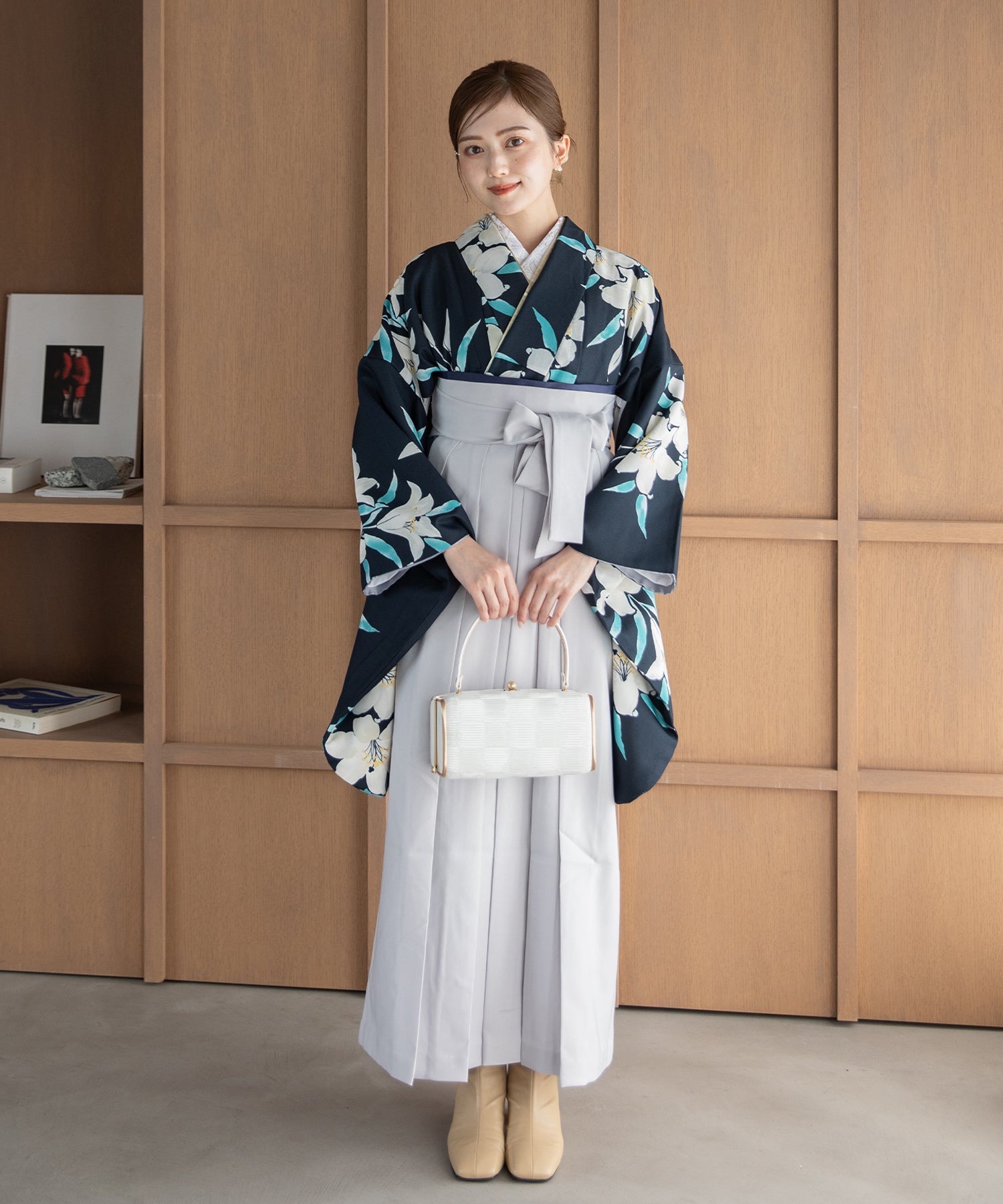 こだわり袴3点セット -grace original-ネイビー系 – ゆかた館グレース