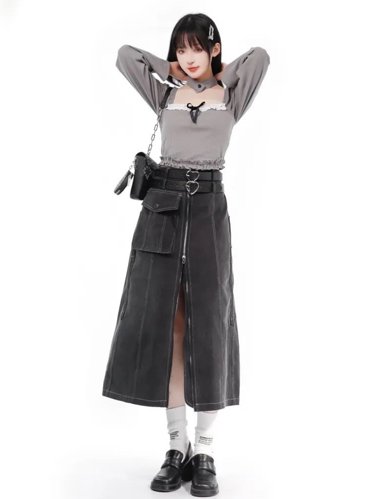 PinksaviorY2K ファー付 デニムセットアップ Y2K – 個性的な