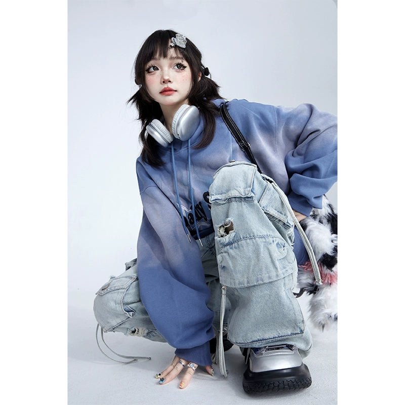 Y2K レトロオーバーサイズ グランジ刺繍プルパーカー – 個性的な