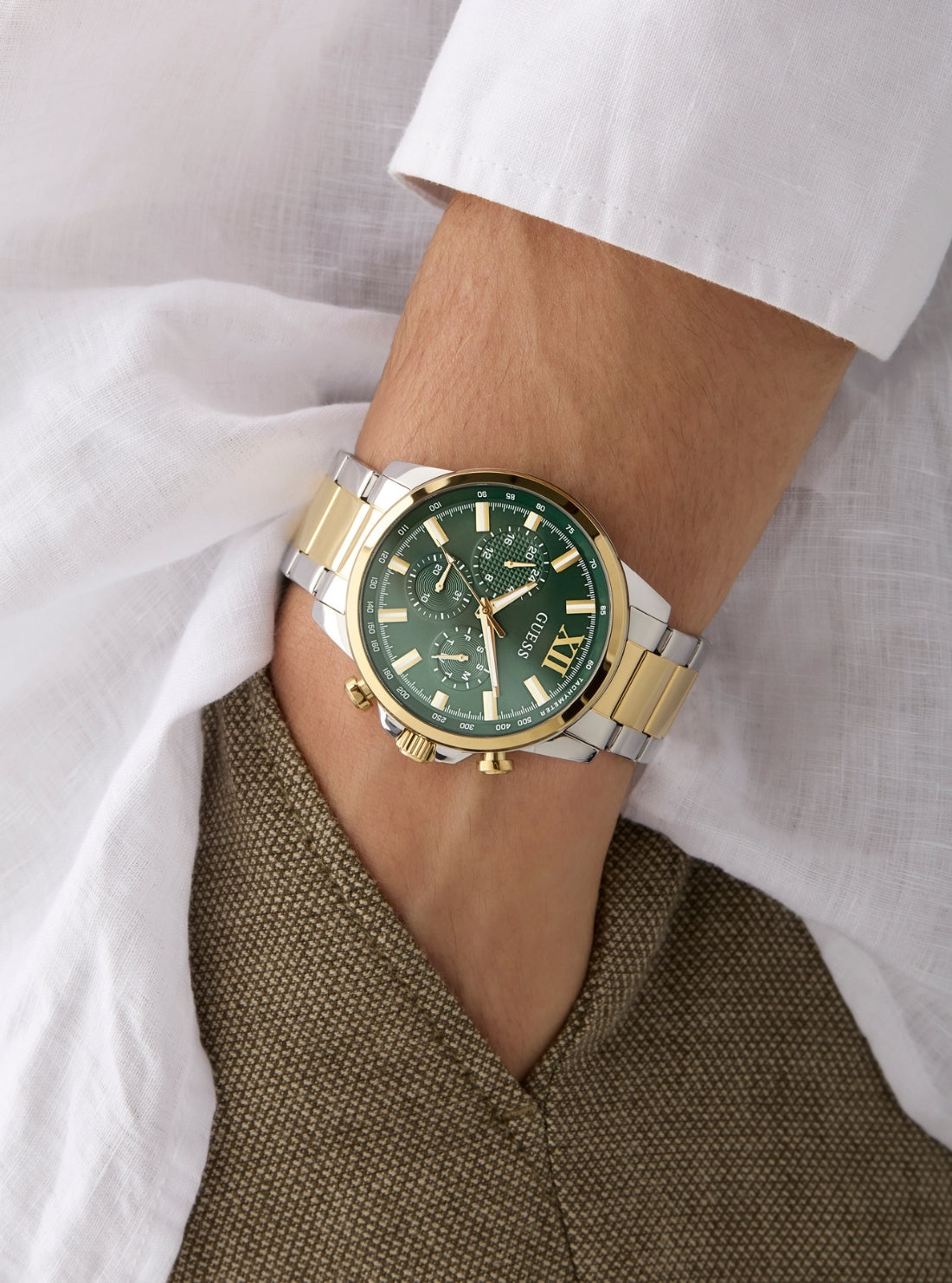 Gold Silver Green Dial Walker Watch | GUESS