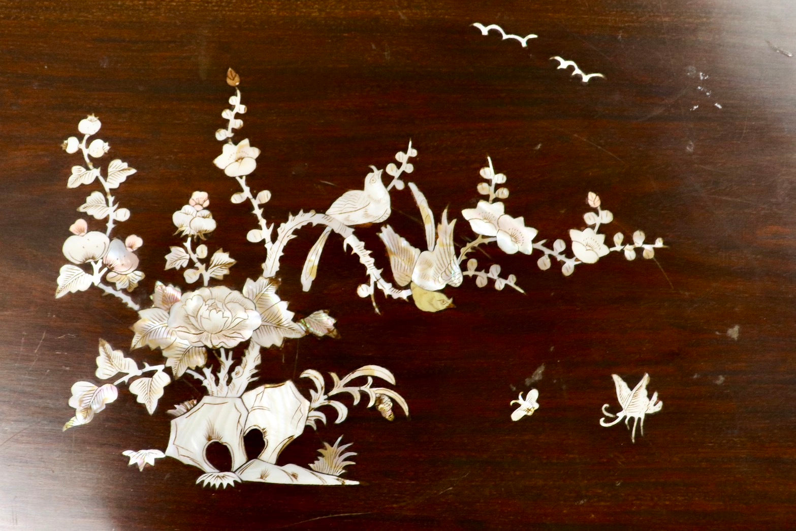 GMHH305○座卓 中国美術 花鳥図 花梨 飾り台 香炉台 花台 盆栽台 ロー