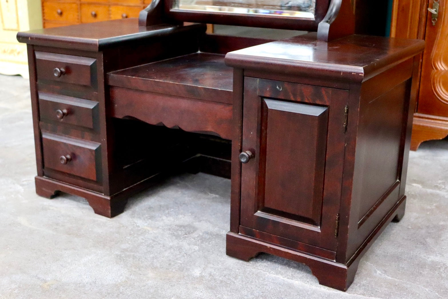 GMIK115○北海道民芸家具 ドレッサー 鏡台 化粧台 座鏡 民藝 樺材 古