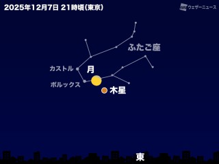 今夜遅く、月と木星が接近 満月に近い明るい月との共演に - ウェザー