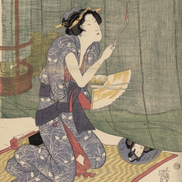 歌川国貞「星の霜 當世風俗（蚊やき）」部分 文政2（1819）年 大判錦絵