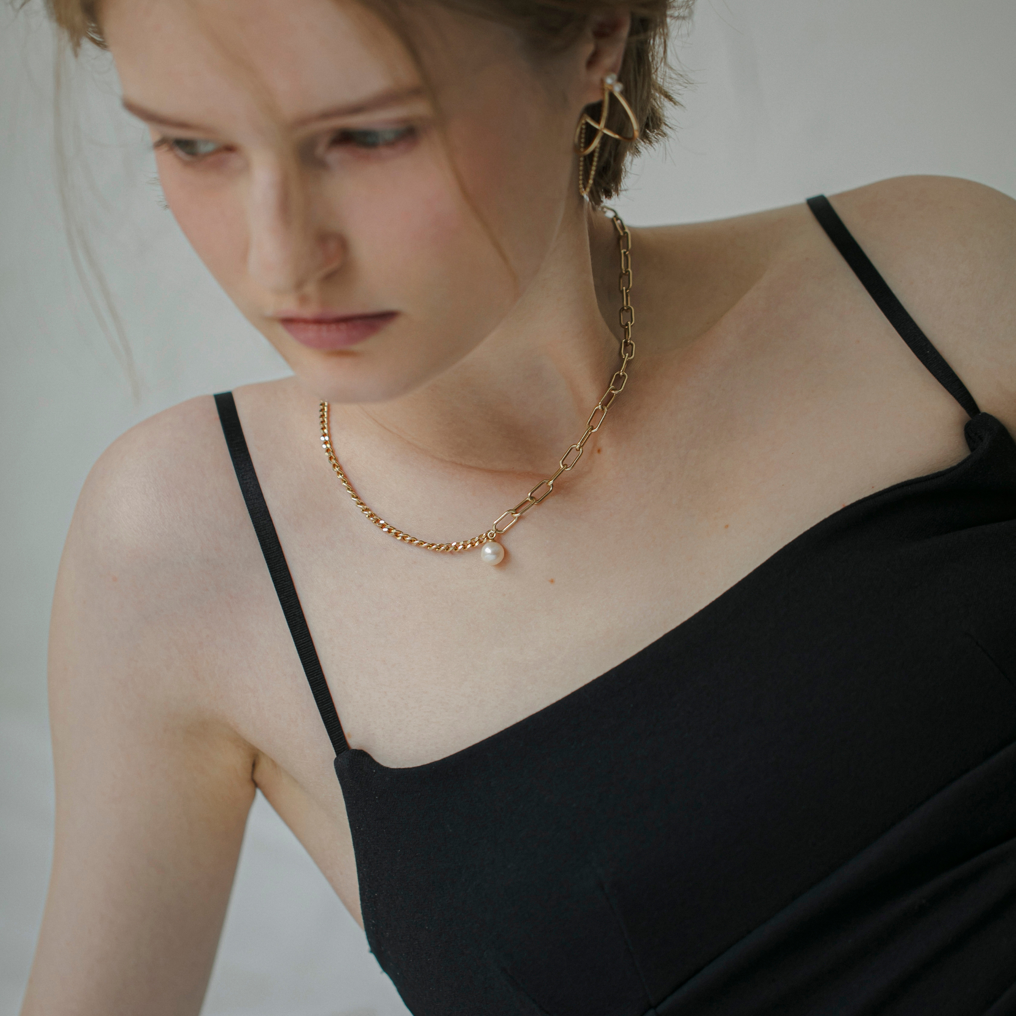 link】アシンメトリーチェーンチョーカーネックレス gold – h..Online