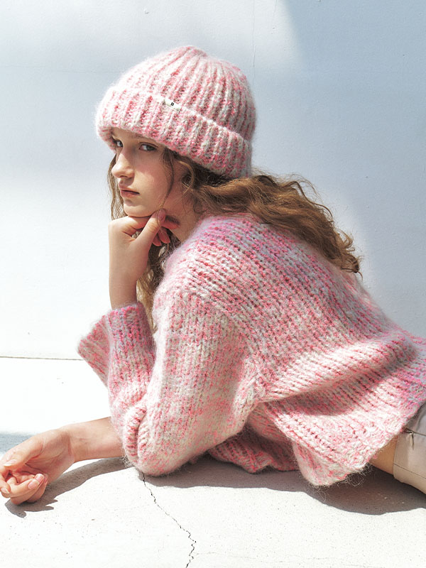 アルパカキッドモヘアブレンドキャンディークロップニット - ピンク