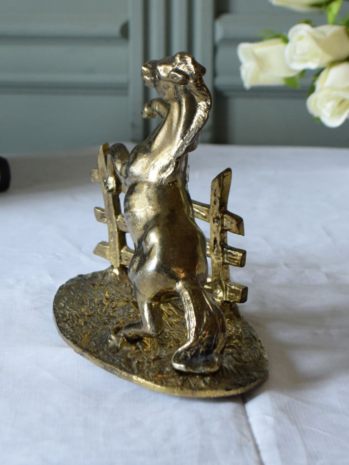 アンティークの真鍮雑貨、躍動感あふれる馬術のブラスオブジェ（ホース