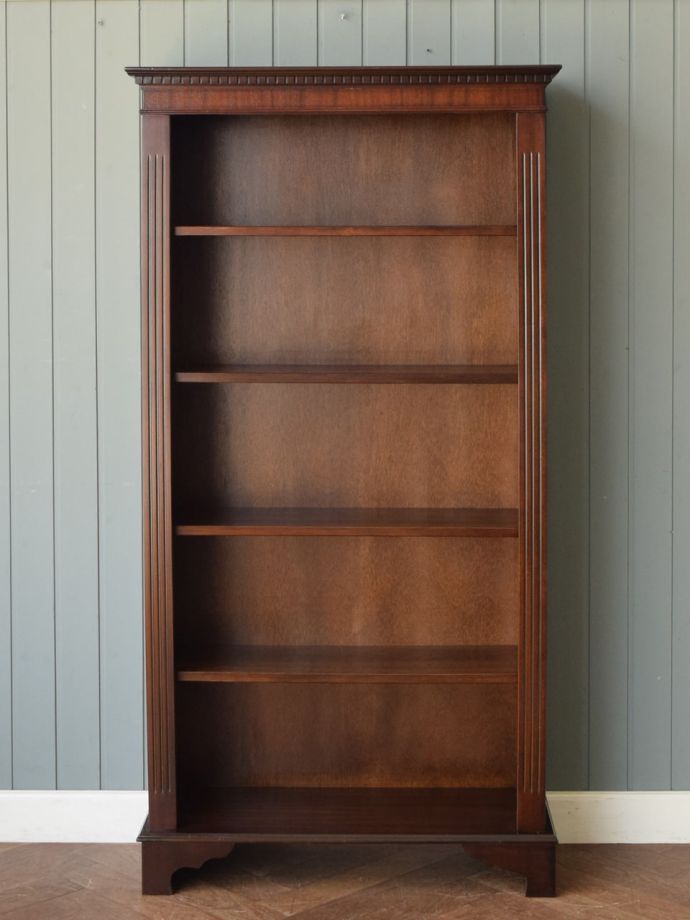 英国アンティークのブックシェルフ、マホガニー材のおしゃれな本棚(m