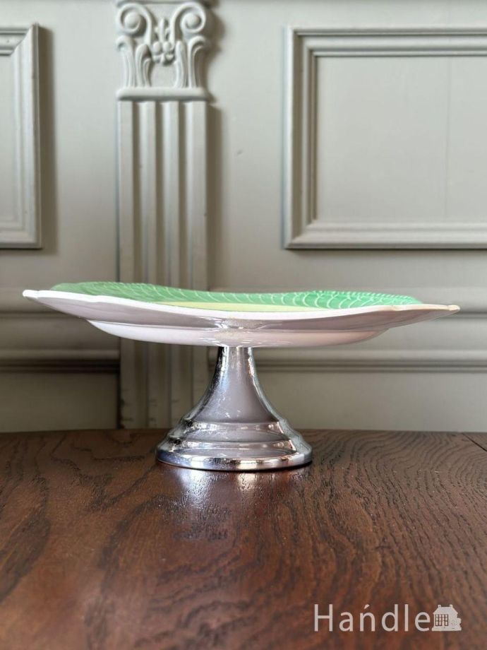 イギリスから届いたシェリーのアンティーク皿、爽やかなグリーン色の