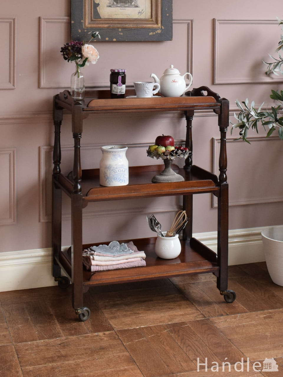 イギリスのステキなアンティーク家具、木製のトロリー（ワゴン）(j