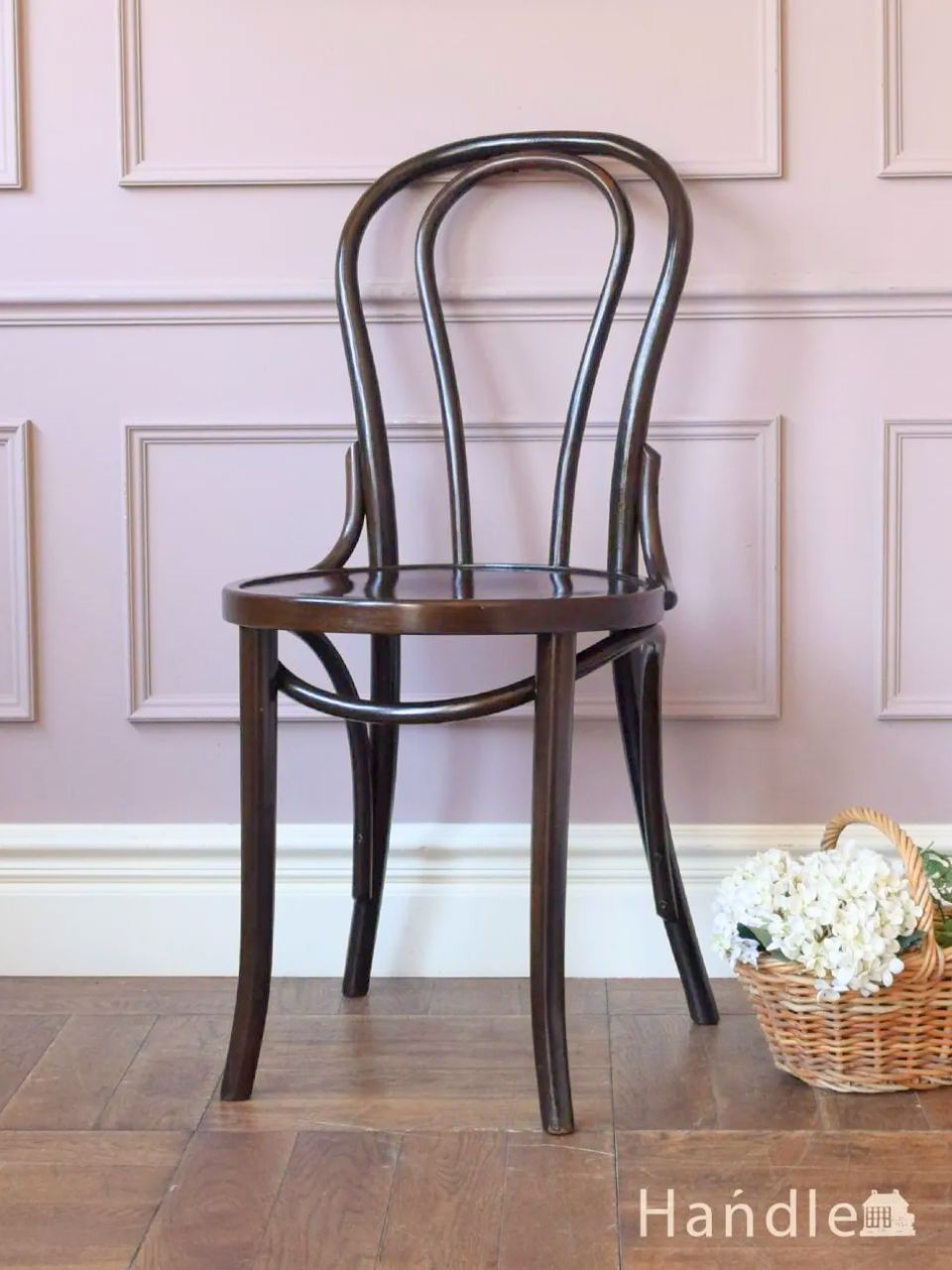 イギリスから届いたアンティークの椅子、ダブルループの背もたれが