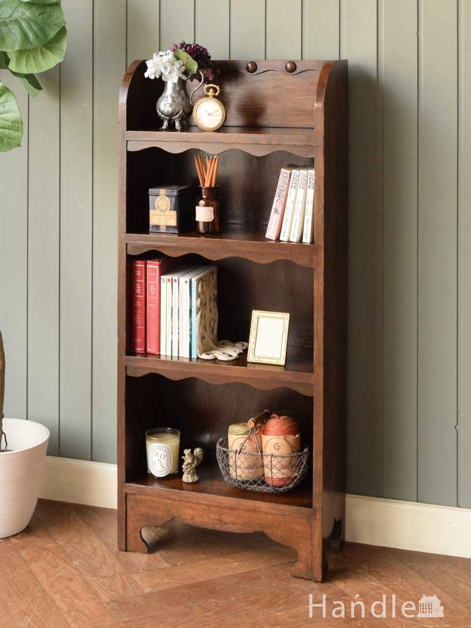 英国アンティークのオーク材の本棚、おしゃれなオープンシェルフ(j