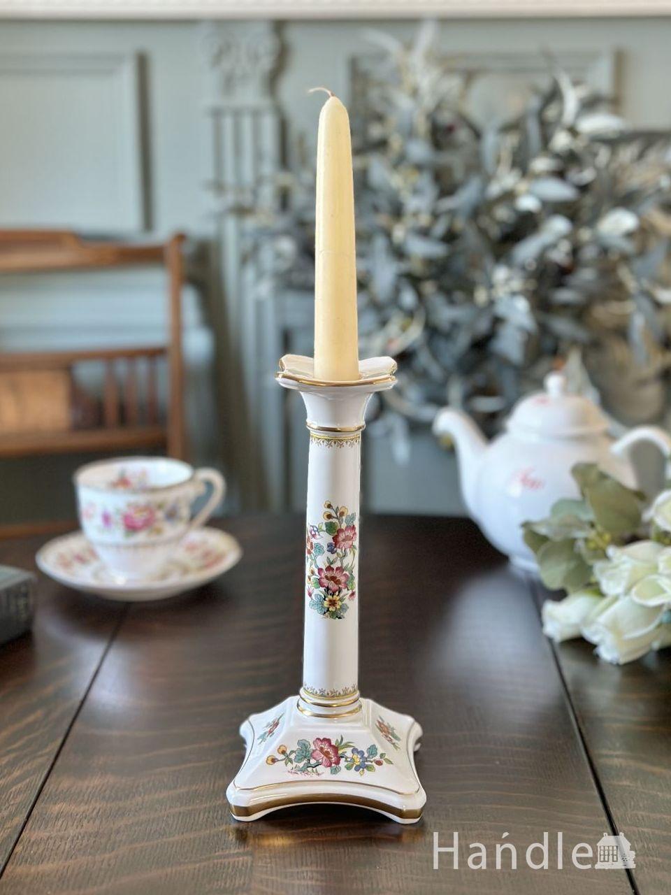 爽やかなブルー色のアンティークガラスの燭台、アンティークの