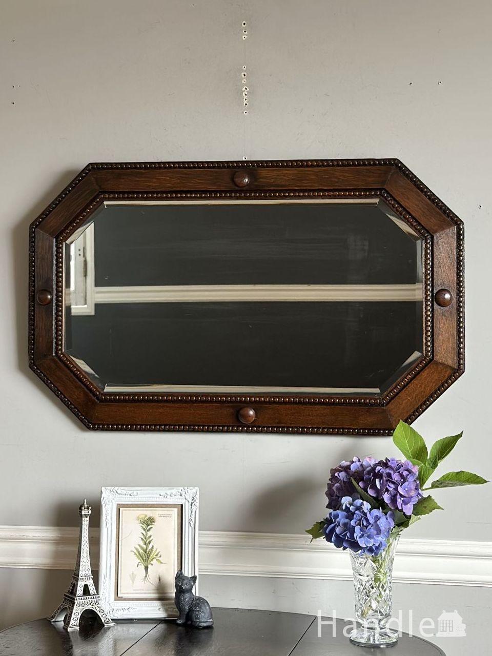 ゴールドのフレームが素敵なイギリス輸入のアンティークミラー(k-2043