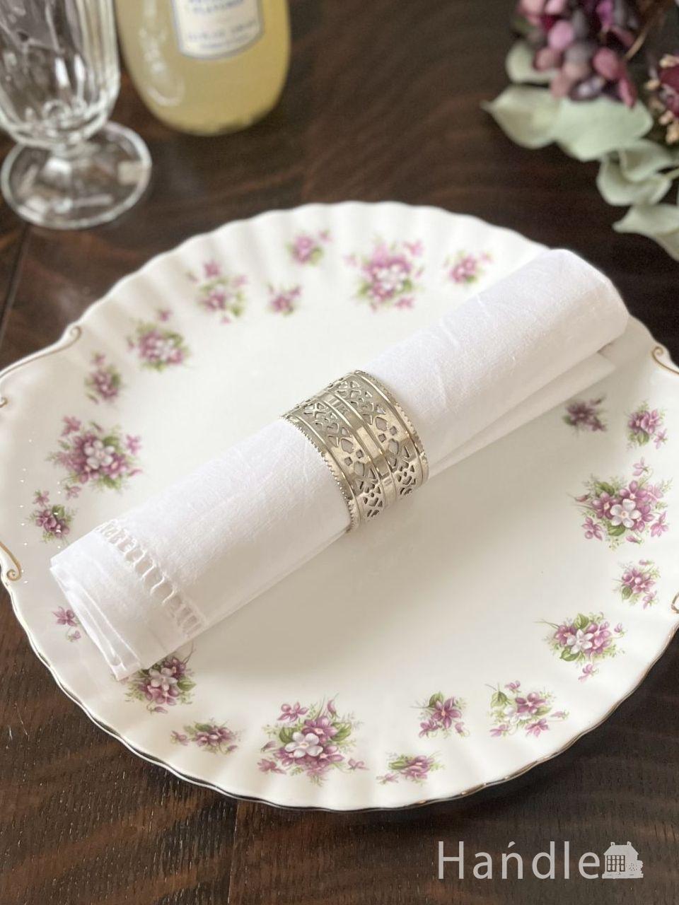 フランスから到着 リボンとお花が素敵なアンティーク プレート