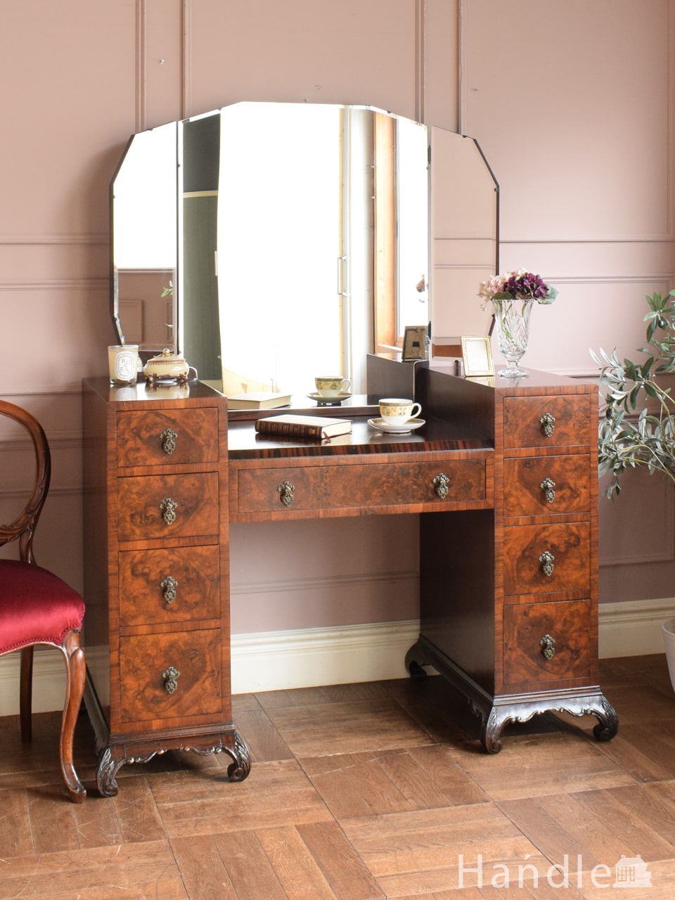 南フランスの美しいアンティーク家具、三面鏡付きのドレッサー(j-1148