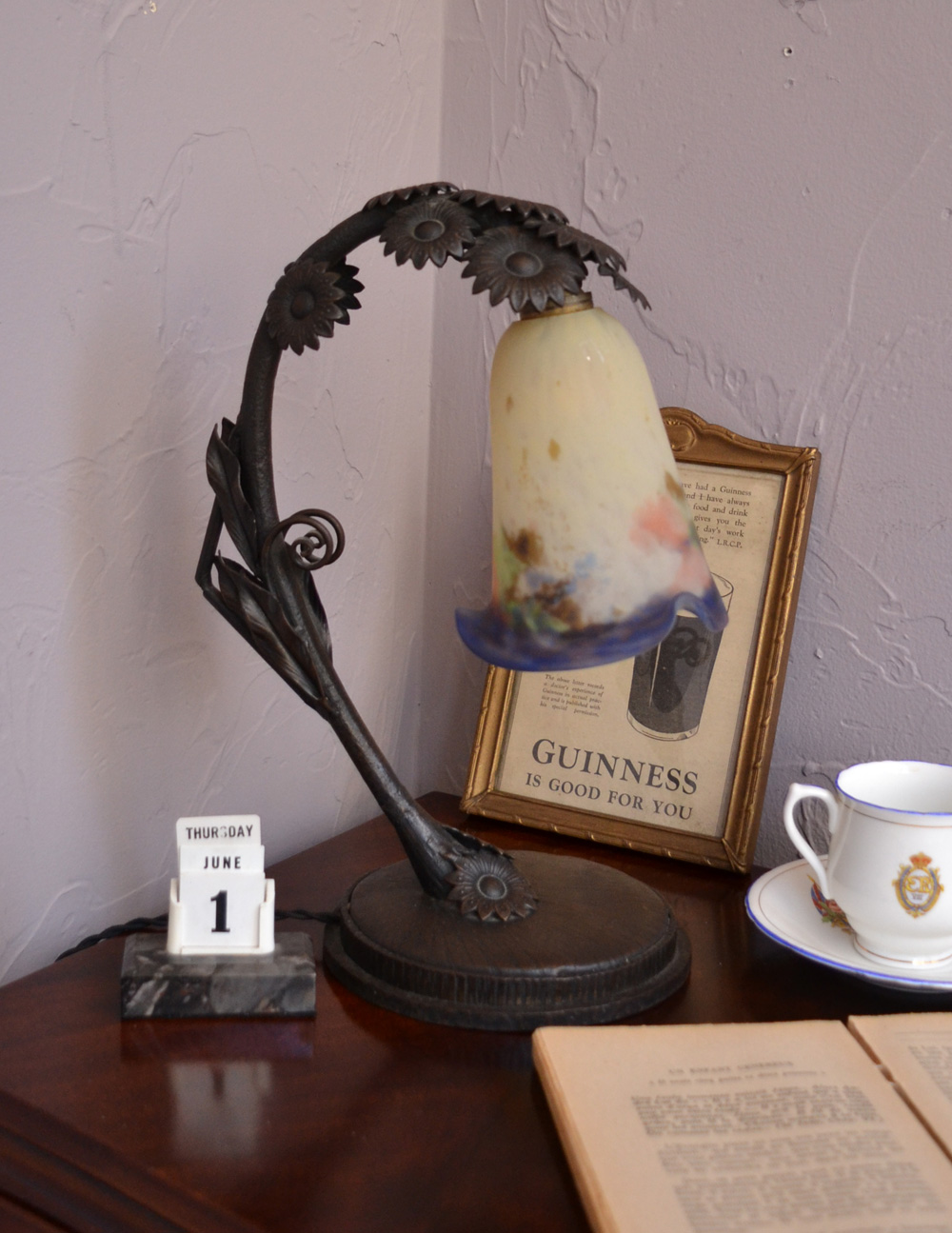 フランスから届いたミューラーテーブルランプ、アールヌーヴォー(m