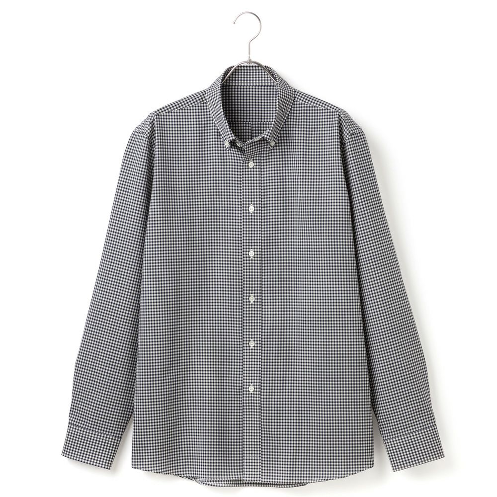 尾州ウール】メンズ カジュアルシャツ 長袖 ボタンダウン ネイビー