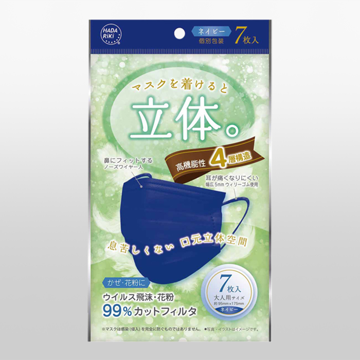 カラー不織布マスク7枚入り ネイビー | HADARIKI PLUS株式会社