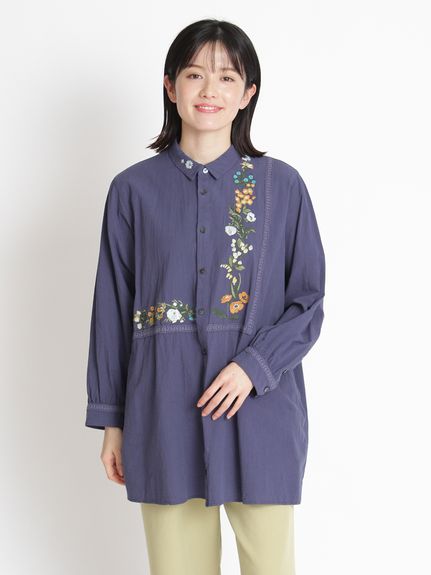 キャンブリック アンティークフレームレース刺繍チュニックシャツ