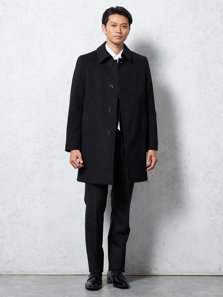 保温】ステンカラーコート アンゴラカシミヤ混素材 無地 STOVEL&MASON