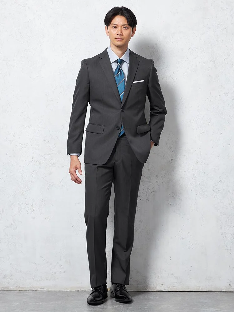 C．グレー 【上下ウォッシャブル】スーツ 2つボタン イージーケア