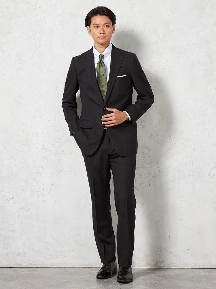 ブラック 【ウール100%】スーツ 2つボタン 英国製素材【JOHN FOSTER