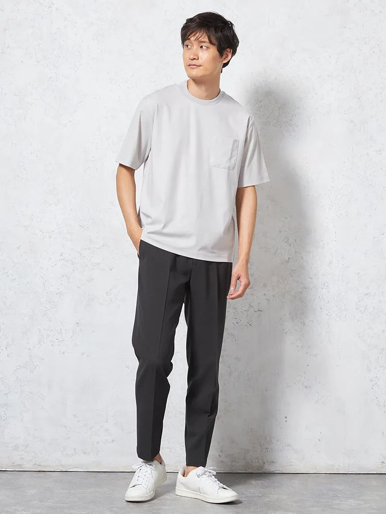 ホワイト 【接触冷感】半袖 スロープネック Tシャツ ビズT 無地