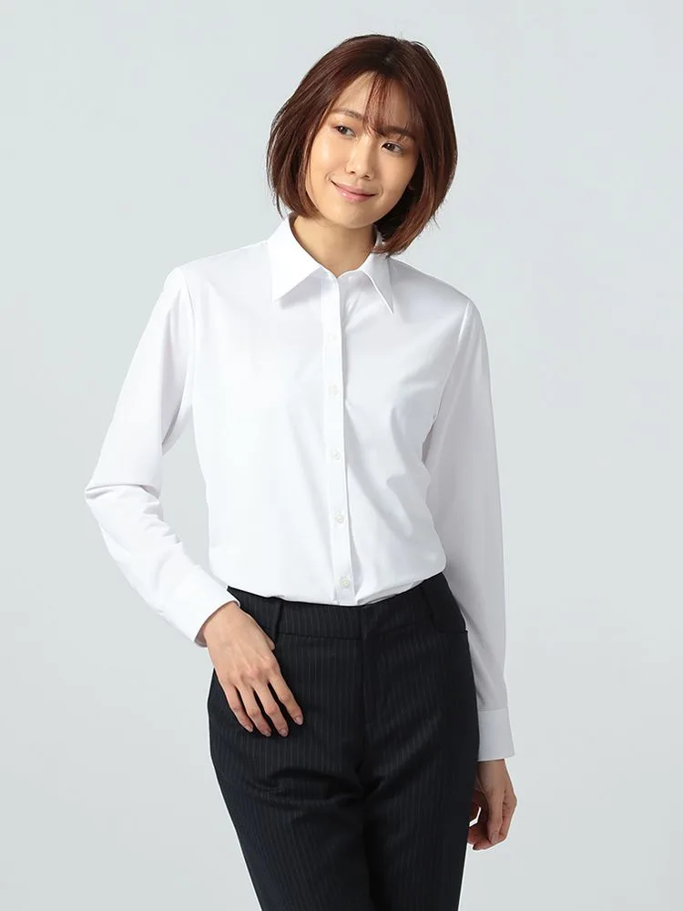 完全ノーアイロン】長袖 ブラウス i-shirt 白無地 レギュラー アイ