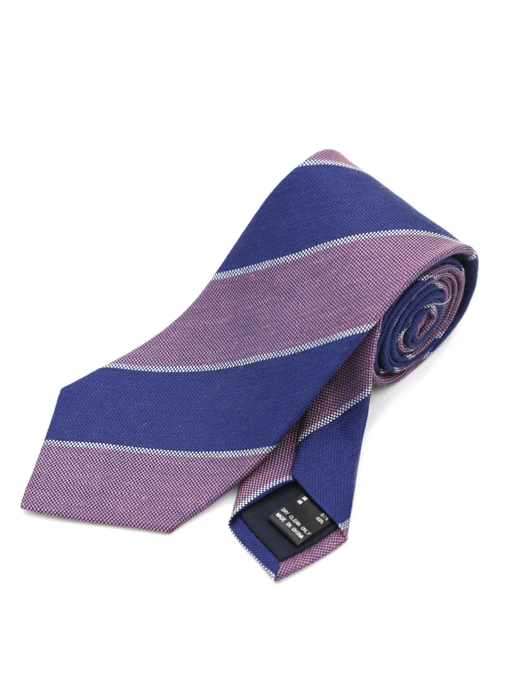 ピンク系 【麻混】ネクタイ シルクリネン ストライプ リッケンバッカー