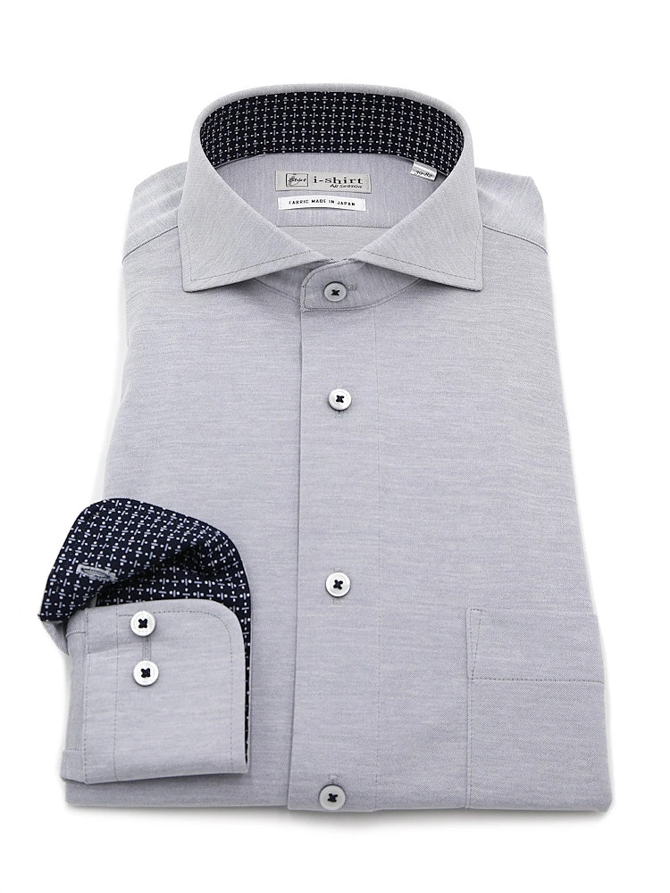 L．グレー 【完全ノーアイロン】長袖 アイシャツ カッタウェイ