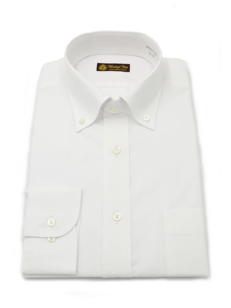 ホワイト 【形態安定】長袖 ワイシャツ ボタンダウン 白ドビー 織柄