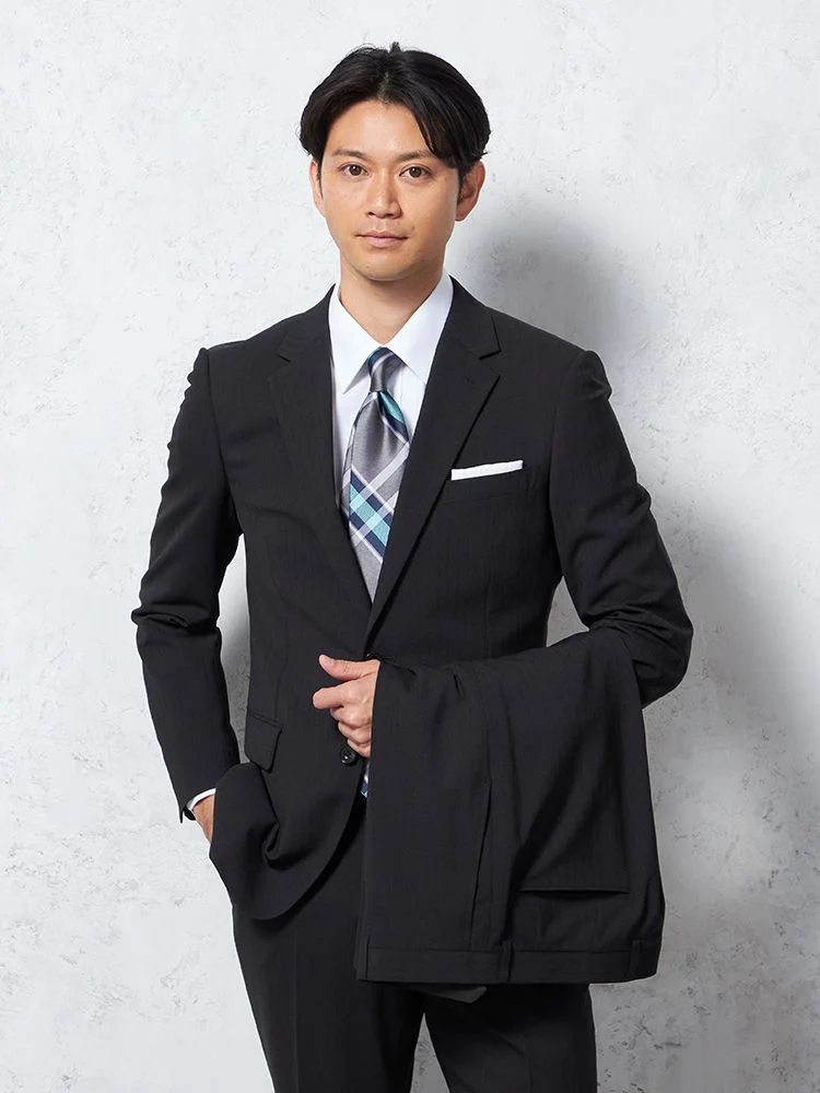 ブラック 【上下ウォッシャブル】スーツ 2つボタン ツーパンツ