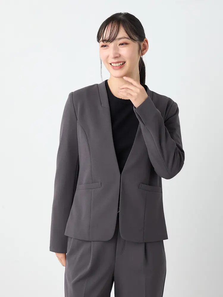 C．グレー 【即納】【パンツスーツ上下セット】ハイストレッチカラー