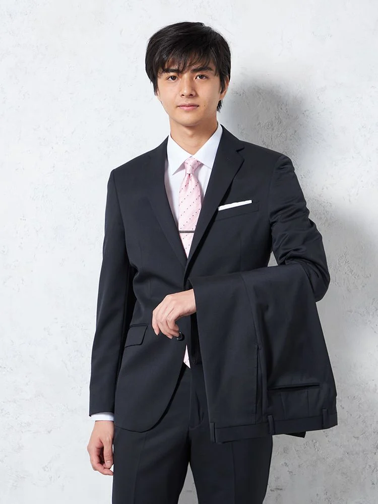 上下ウォッシャブル】スーツ 2つボタン ツーパンツ ネイビー無地 脚長