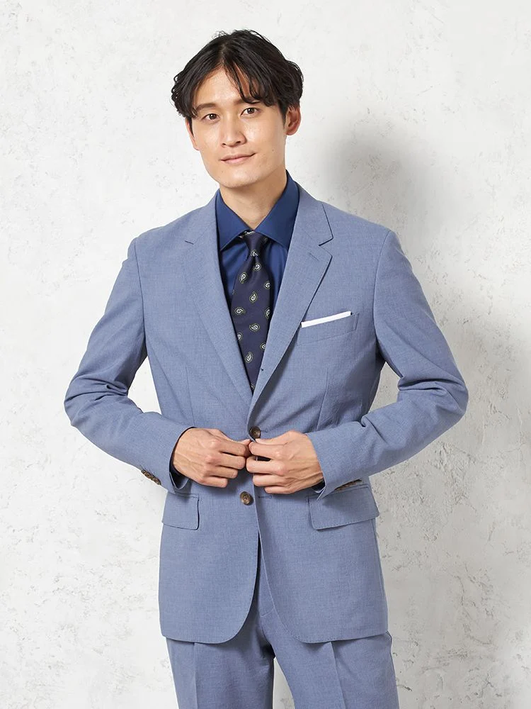 パンツウォッシャブル】スーツ 段返り3つボタン リネンライク ライト