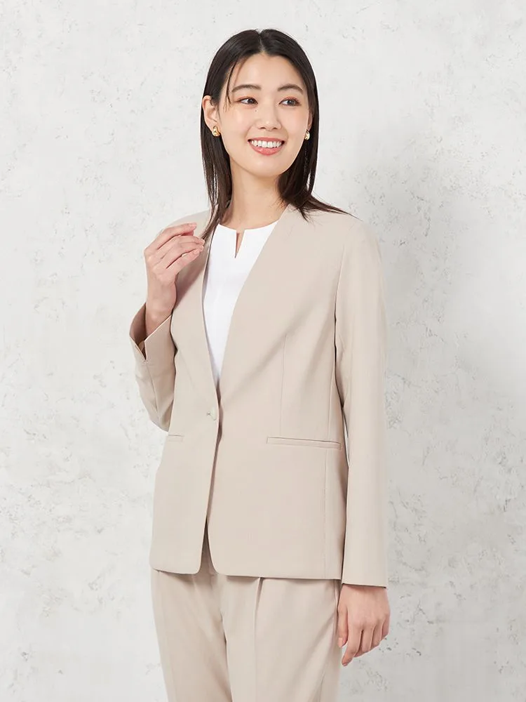 ベージュ 【INDIVI】リネンライクストレッチ ノーカラージャケット