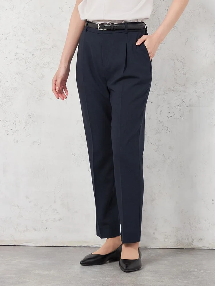 ネイビー 【INDIVI】リネンライクストレッチ テーパードパンツ