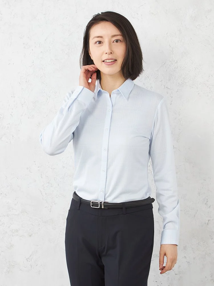 サックス 【完全ノーアイロン】アイシャツ 長袖 ブラウス レギュラー