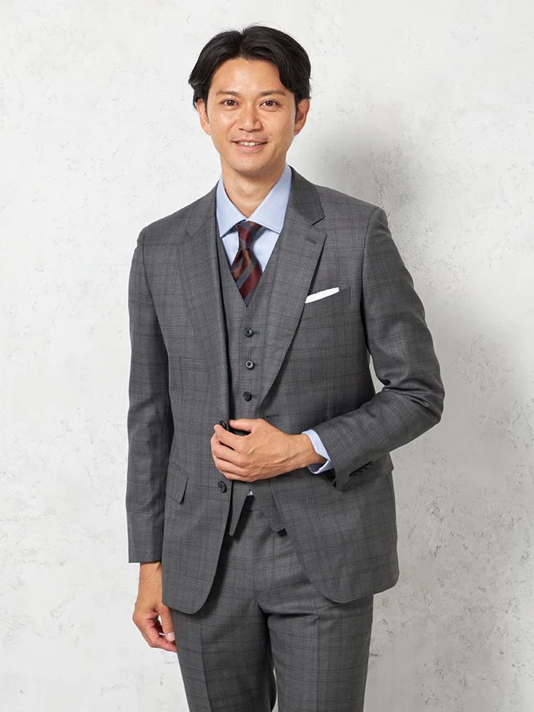 M．グレー 【ウール100%】スリーピーススーツ 2つボタン【REDA