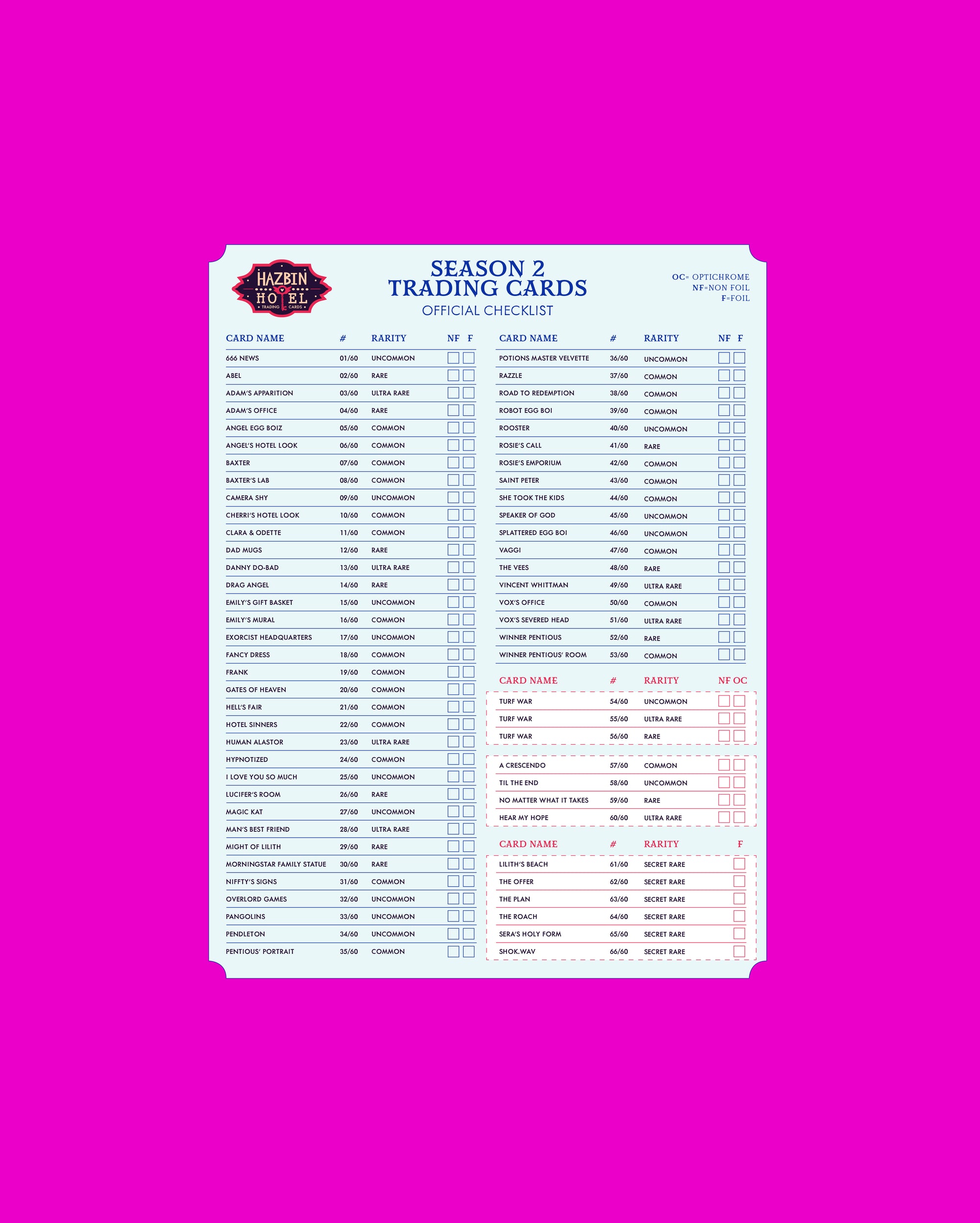 Hazbin Hotel Season Two Trading Cards Official Checklist | Hazbin