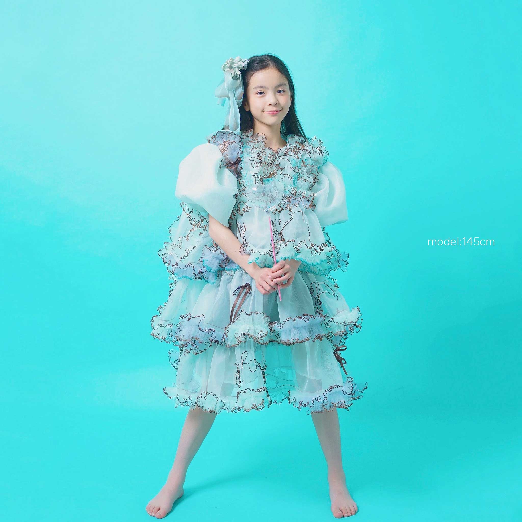 ramarama｜チョコミントなエッジングチュールドレス｜キッズレンタル