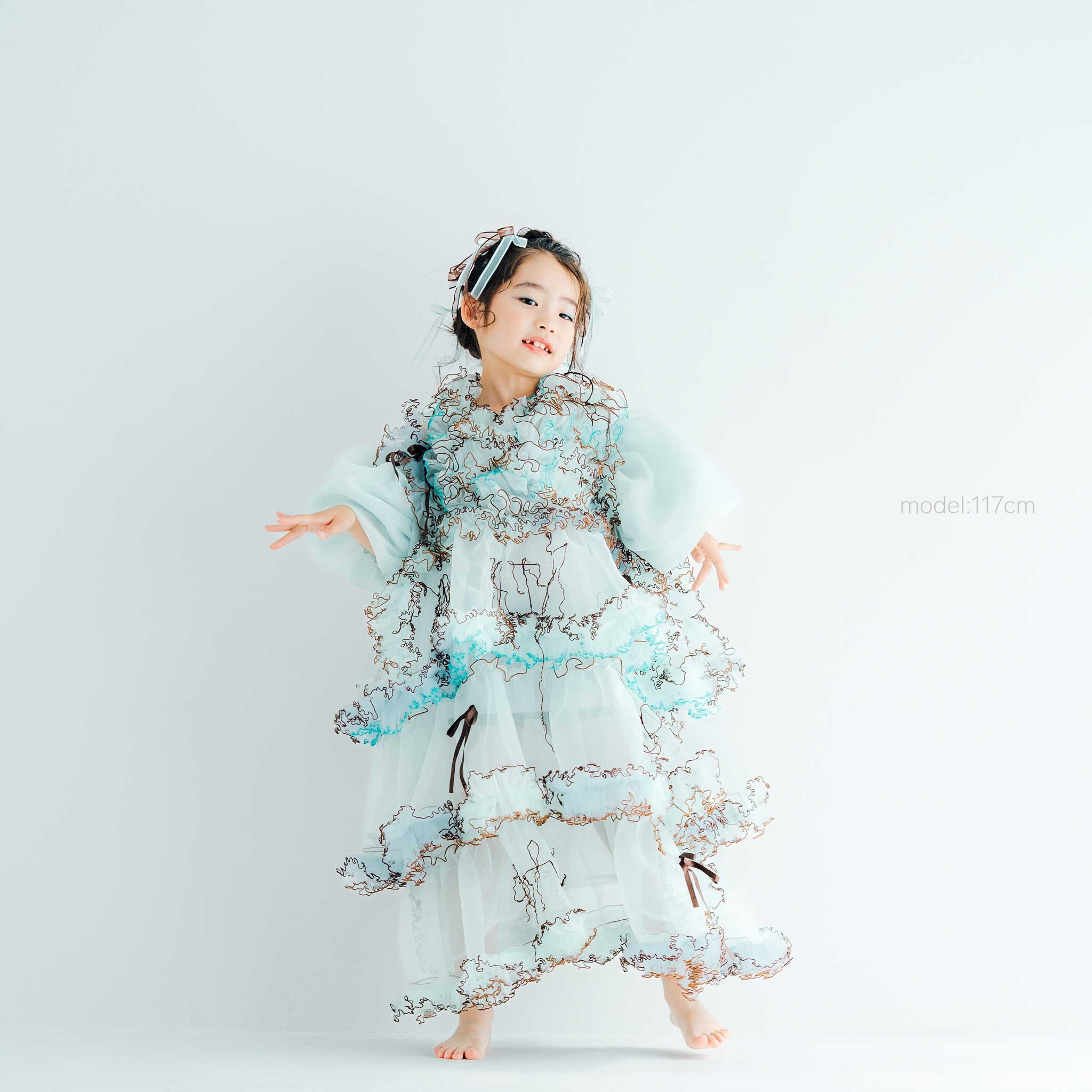 ramarama｜チョコミントなエッジングチュールドレス｜キッズレンタル