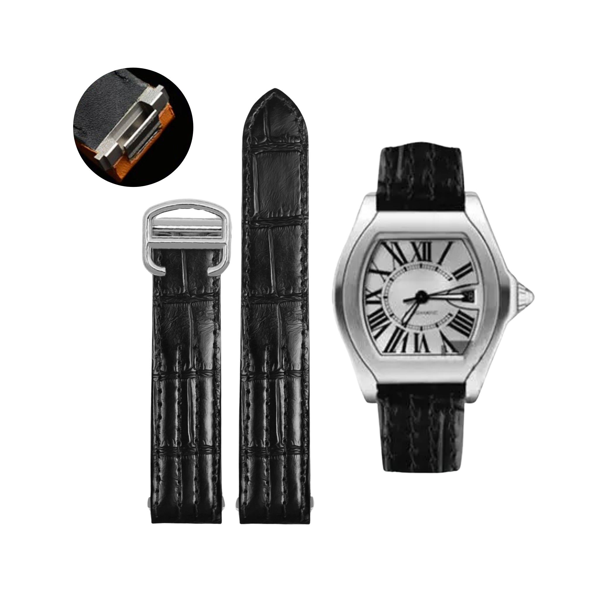 Black Leather Strap for Cartier Roadster – Quick Release | Helvetus®