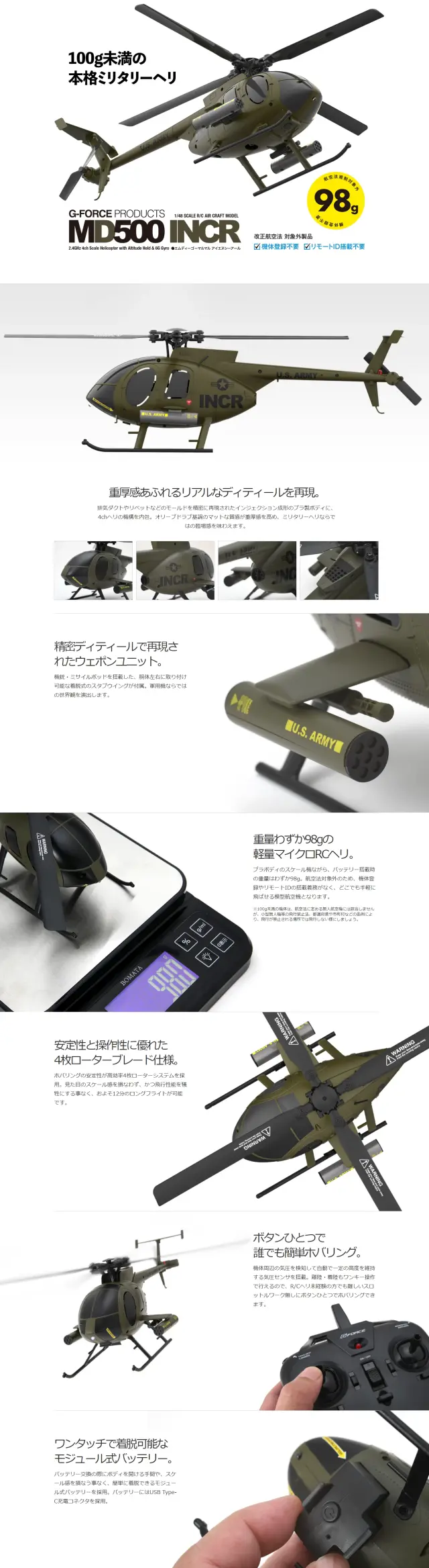 1/48スケール電動ヘリコプター MD500 INCR フルセット【GB310】※飛行