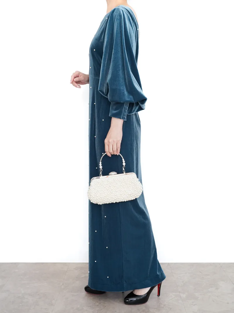 Ameri VINTAGE（アメリ ヴィンテージ）BACK OPEN PEARL VELOUR DRESS
