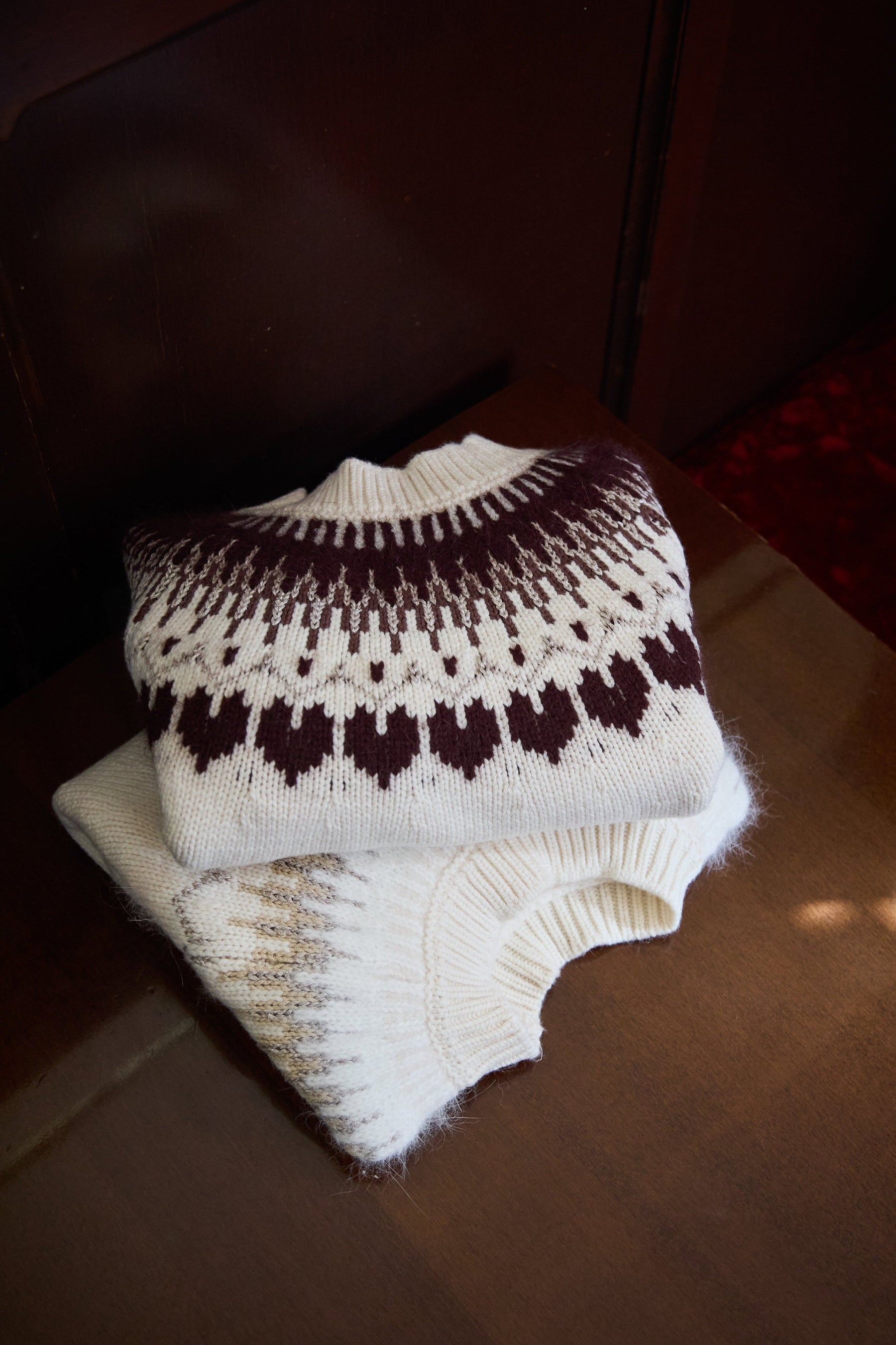 black / espresso / vanilla / light gray] Heart Fair Isle Knit Pullove