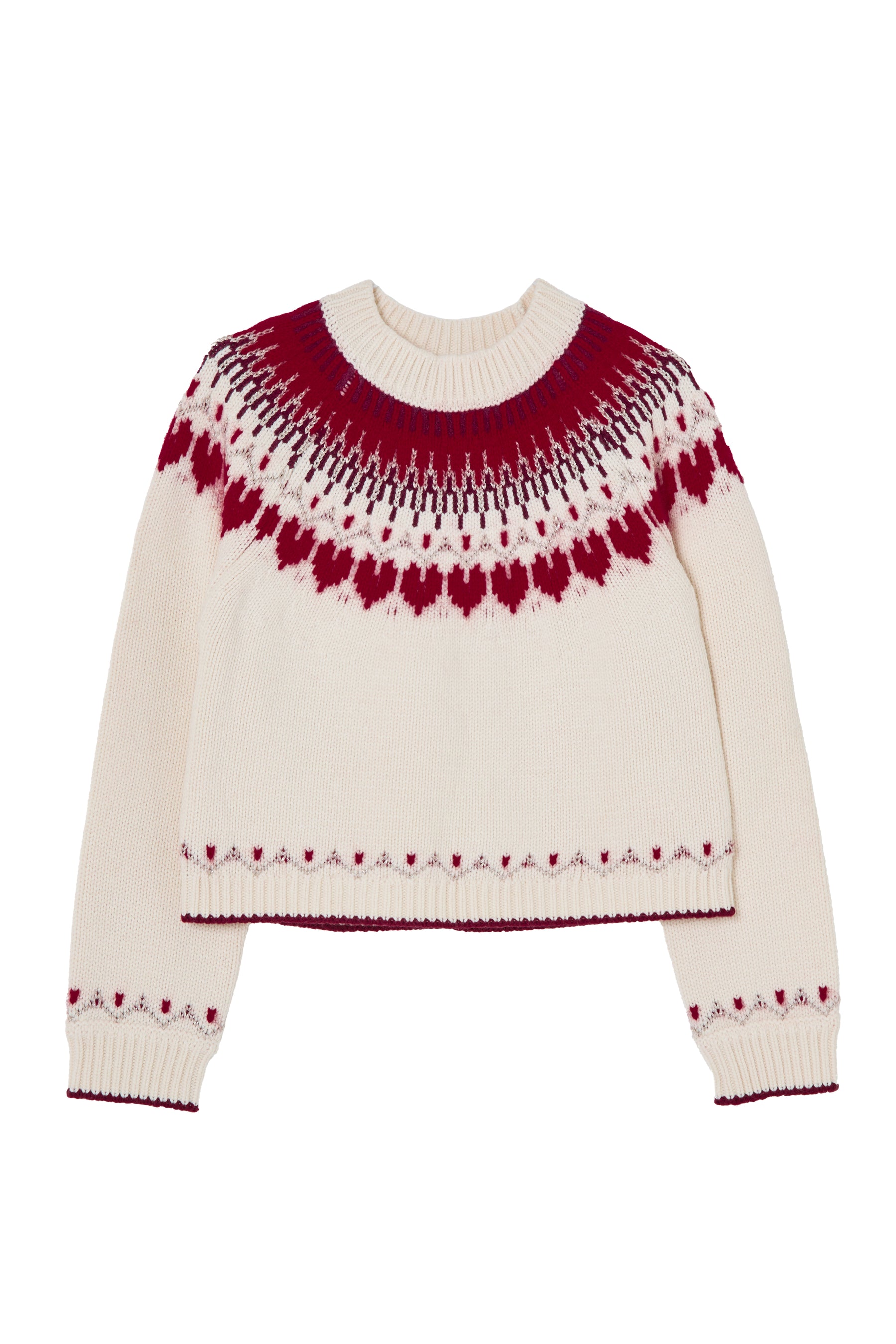 red】Heart Fair Isle Knit Pullover