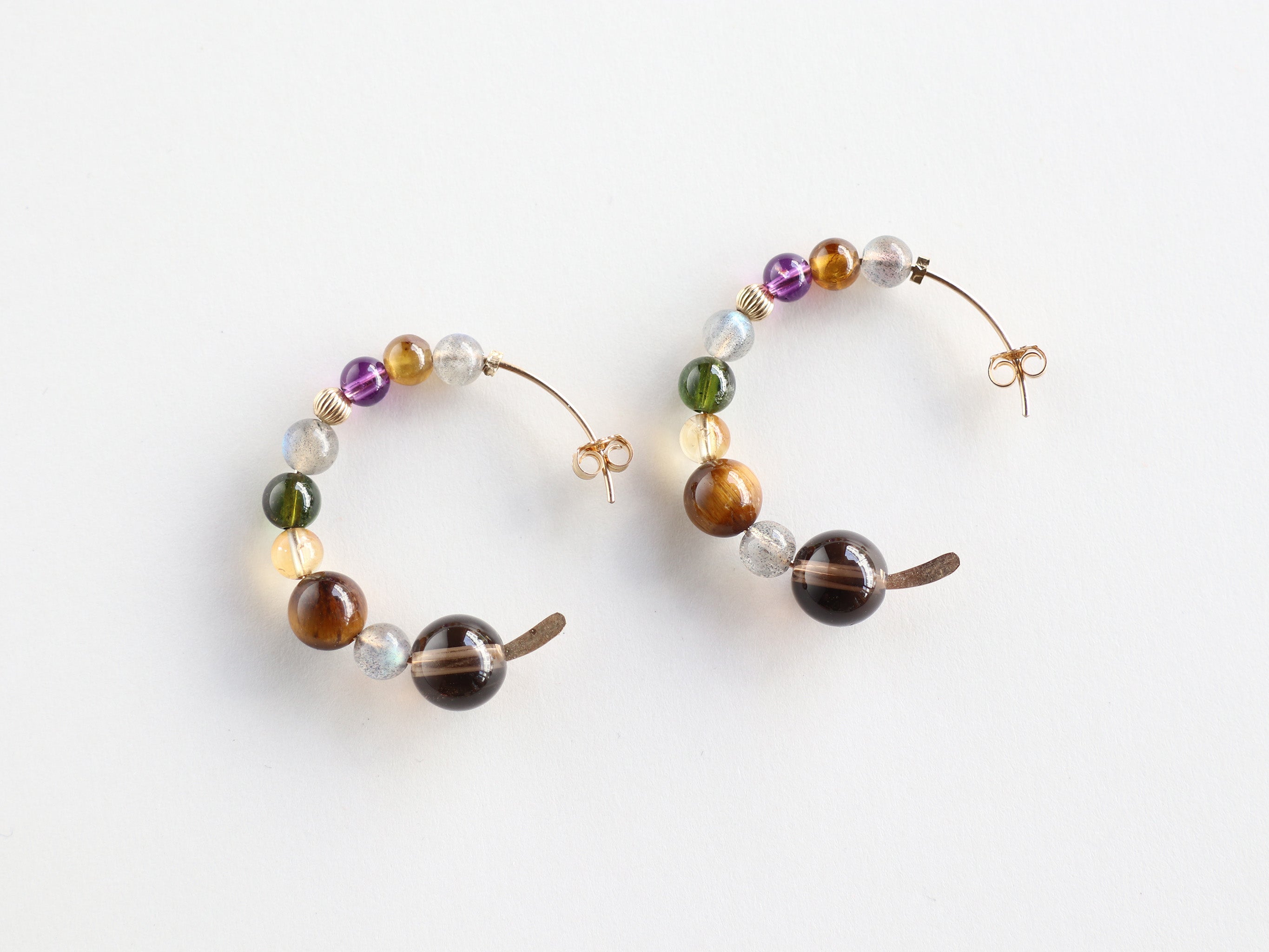 ◇ItoMe Stone◇14KGFハンマーピアス、 スモーキ、タイガーアイ PN:IPS